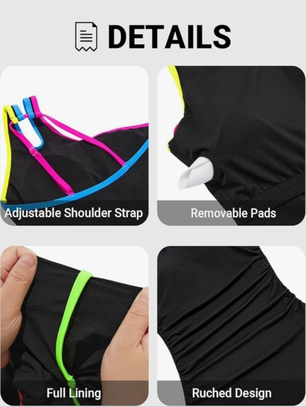 Holipick One Shoulder One Piece Swimsuit Colorful Black XL Tummy Control NWT - Picture 6 of 16